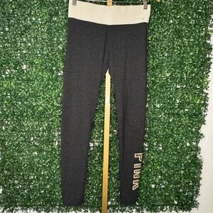 PINK Victoria's Secret Marbled Dark Grey  Leggings with White Waistband